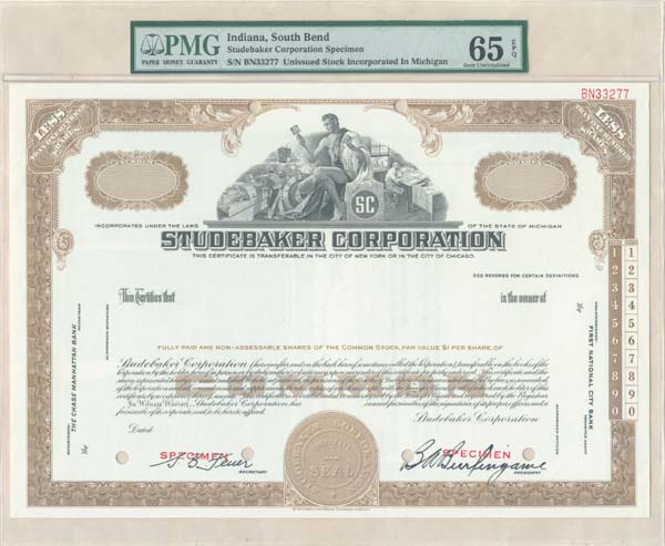 Studebaker Corporation - Specimen Stock Certificate